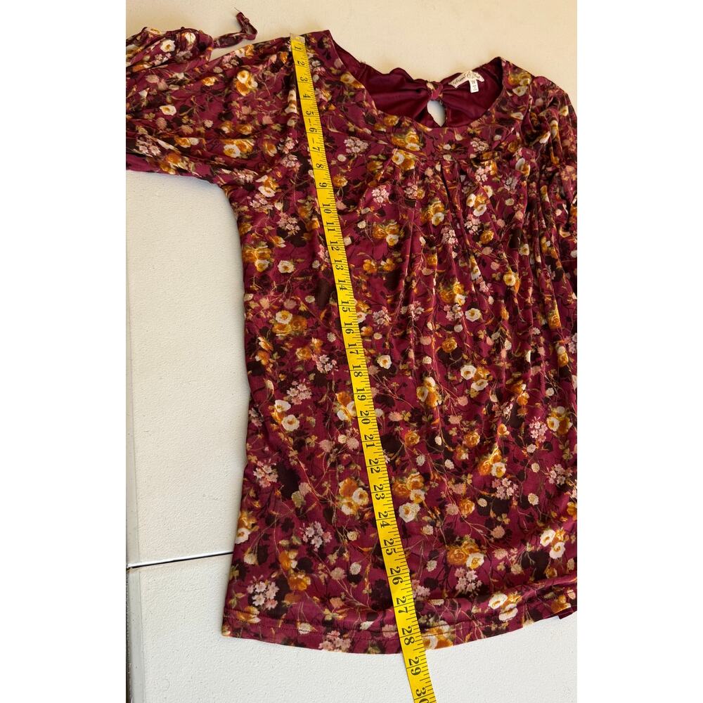 Stem & Vine Floral Peasant Blouse 2X Burgundy Boho Balloon Sleeve Plus - Picture 6 of 13
